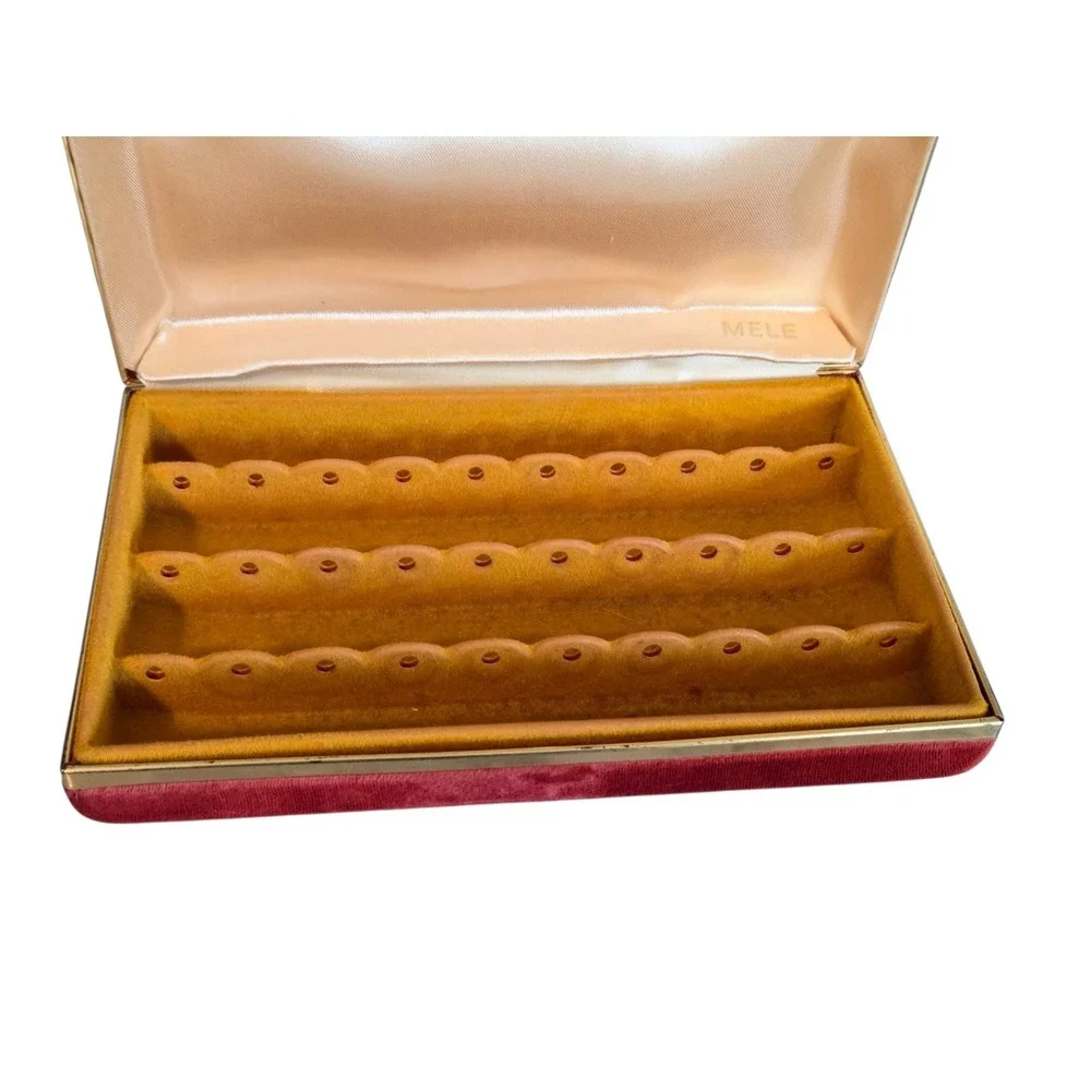 Mele Travel Jewelry Box – Orange Velvet Clamshell w/ Brick Red & Gold Trim 7